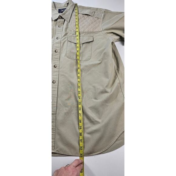 Vintage Willis & Geiger sz XL khaki shootin shirt double pocket shoulder patch # - Picture 7 of 7
